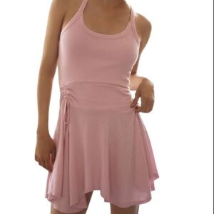 DAILY PRACTICE ANTHROPOLOGIE Pink Mini Dress Ruched Tie Waist Balletcore | Sz M